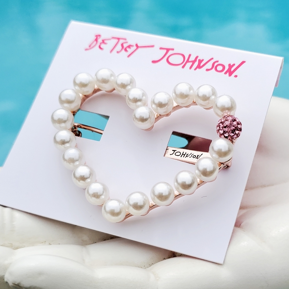 Rose Gold Crystal/Pearl Open Heart Hair Barrette - Picture 8 of 16